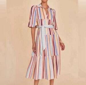 Hunter Bell Clayton Maxi Belted Tiered Shirt Dress Large Retired Cotton